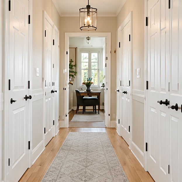 Reference hallway with white paneled doors