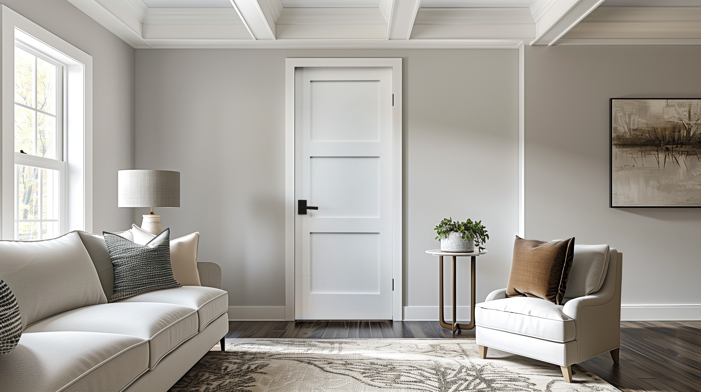 One Day white interior door in a bright living room